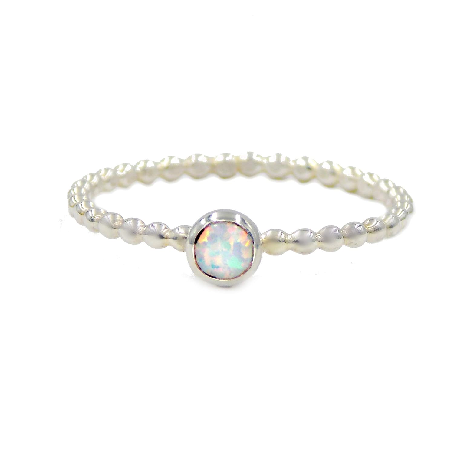 4mm Opal Beaded Cab Ring stackable birthstone ring, sterling silver ring, opal ring, simple ring, dainty ring, dotted ring, October birthstone