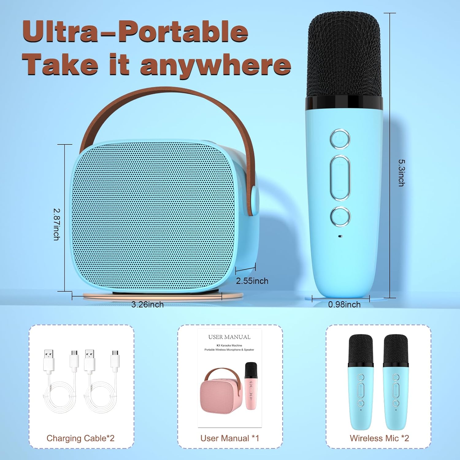 Mini máquina de karaoke para niños, altavoz Bluetooth portátil con 2 micrófonos inalámbricos para niños y adultos, regalos para niñas y niños de 4 a