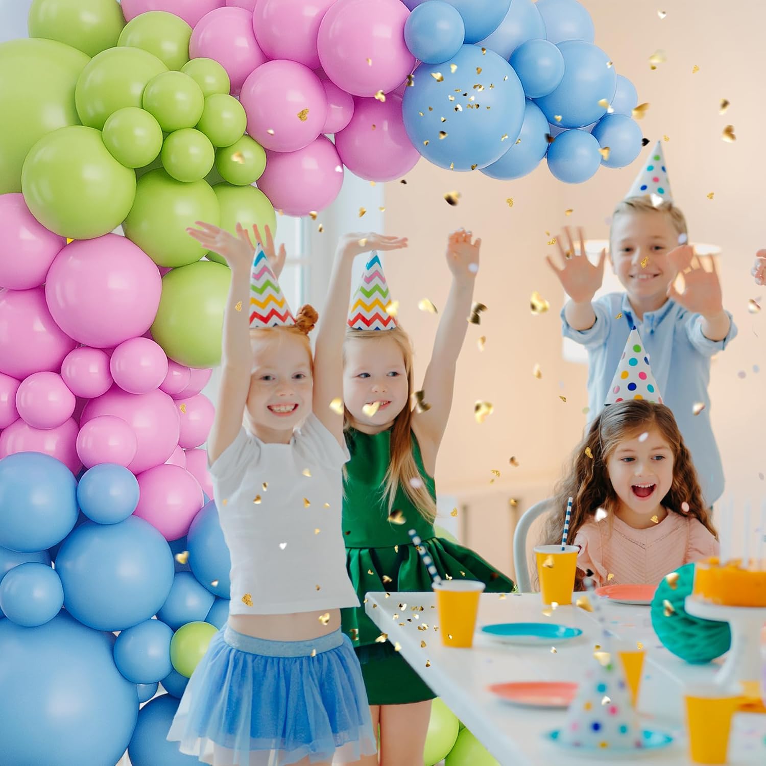 Blue and Pink Balloon Arch Garland Kit-Lime Green Balloon Latex Light Blue Balloon 132Pcs for Birthday,Graduation,Picnic,Baby Shower,Christmas Party