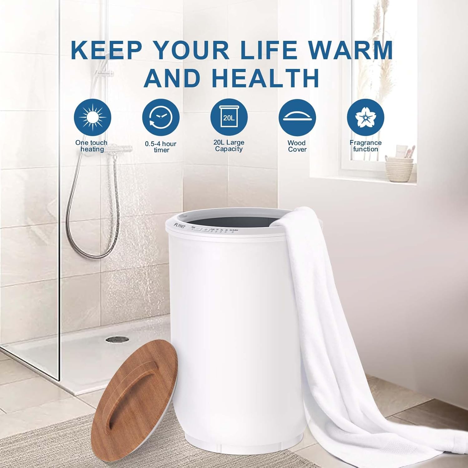 Calentadores de toallas de lujo para baño, tapa de madera, cubo grande para calentador de toallas, apagado automático, se adapta a hasta dos toallas