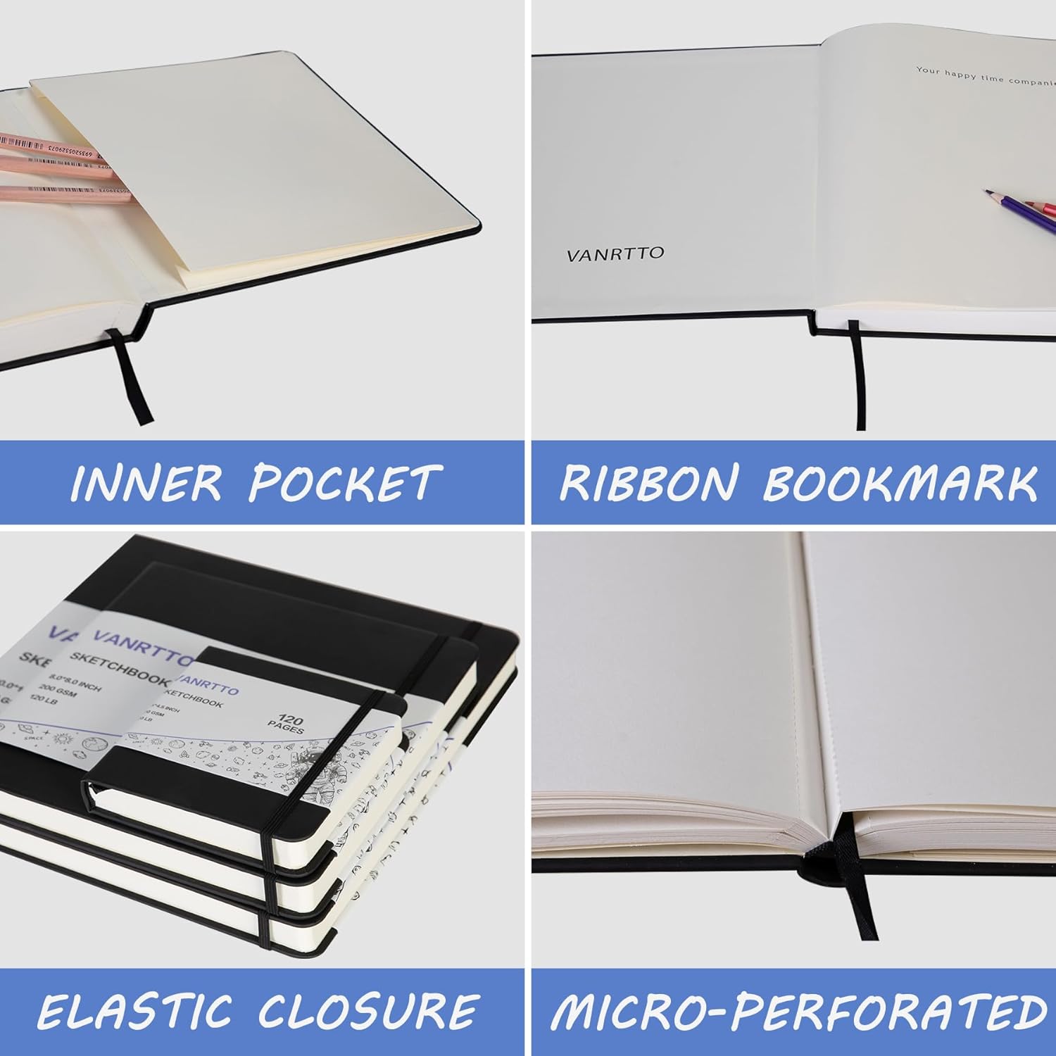 VANRTTO Cuaderno de bocetos cuadrado de tapa dura, 120 libras200 GSM, papel de dibujo grueso para marcador, acuarela, medios mixtos, cuaderno de