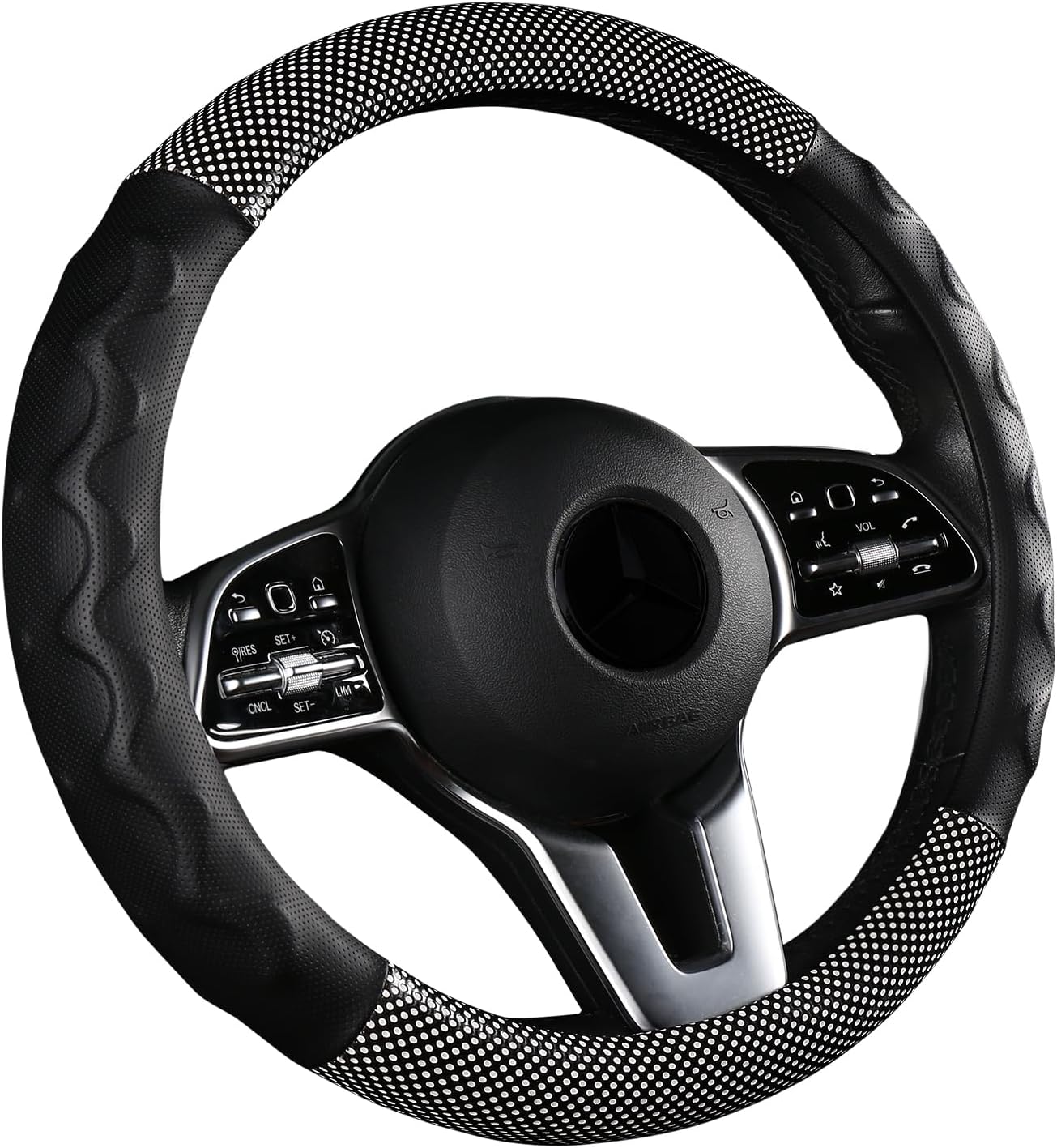 Iwantit Fundas de gel para volante, de piel con lunares y anillo interior antideslizante, ajuste universal de 14.5-15 pulgadas para automóviles,