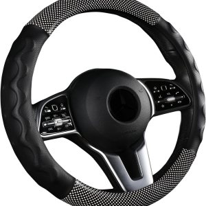 Iwantit Fundas de gel para volante, de piel con lunares y anillo interior antideslizante, ajuste universal de 14.5-15 pulgadas para automóviles, Iwantit Fundas de gel para volante, de piel con lunares y anillo interior antideslizante, ajuste universal de 14.5-15 pulgadas para automóviles,