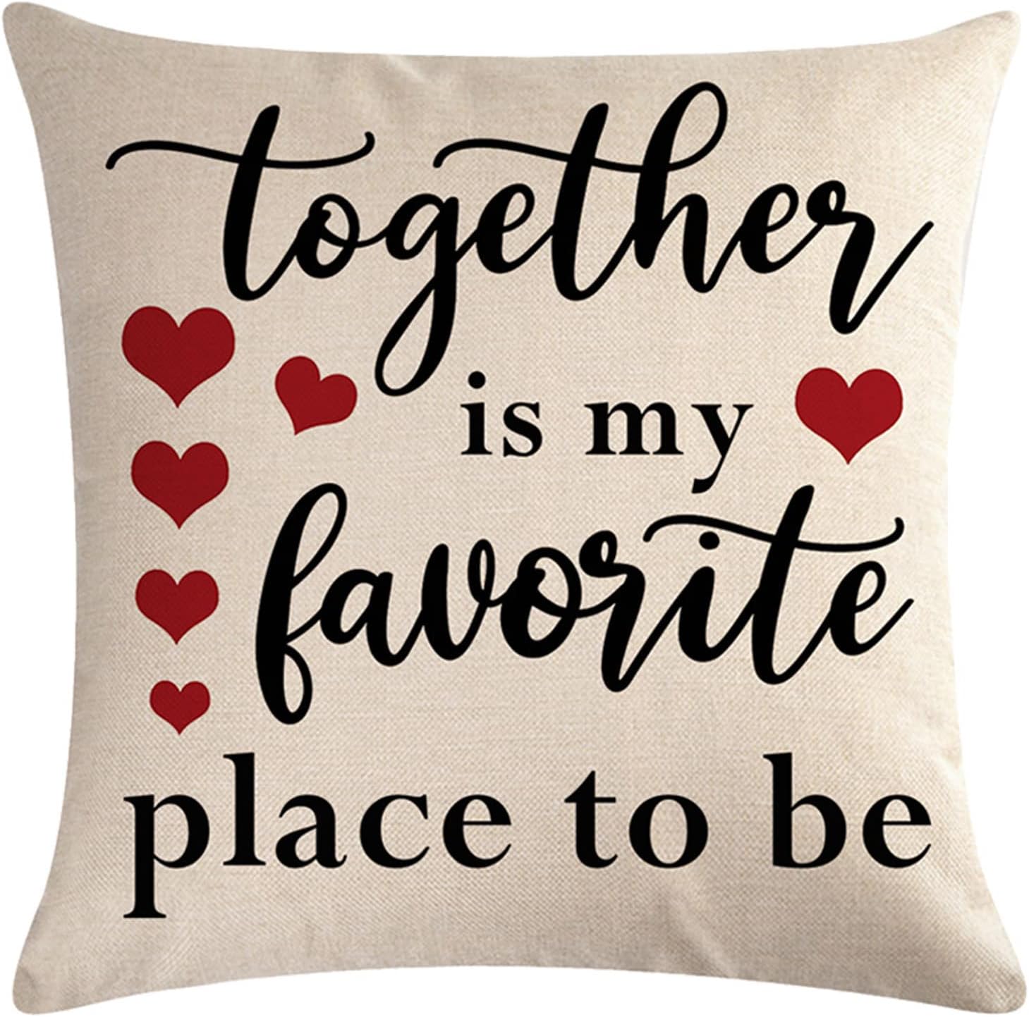 Paquete de 4 fundas de almohada con citas familiares, rústicas para el hogar, palabras de amor, corazón rojo, país, fundas de cojín de decoración