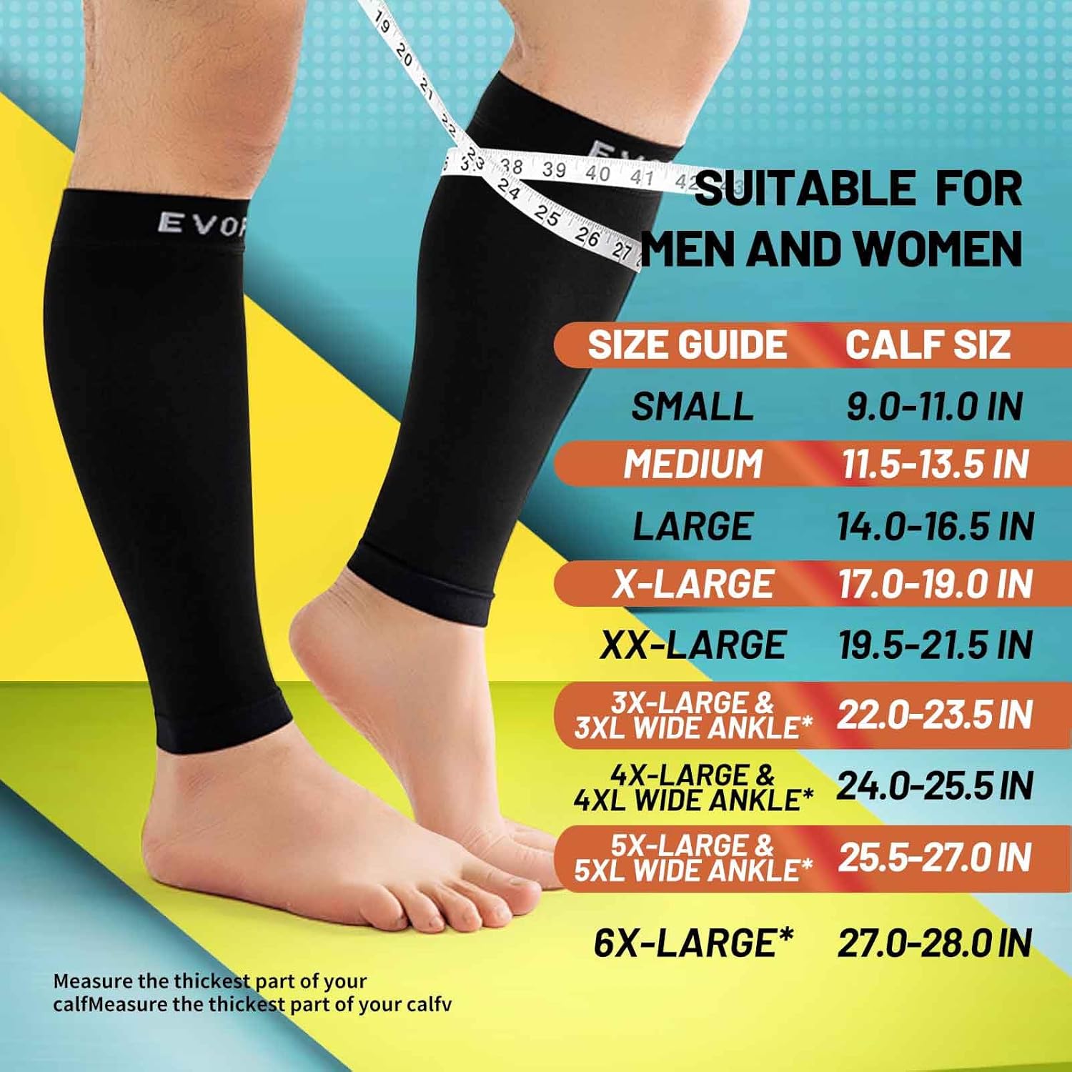 15-20mmHg 1 par de calcetines de compresión para hombres y mujeres con manga ancha de pantorrilla para soporte de piernas, alivio del dolor
