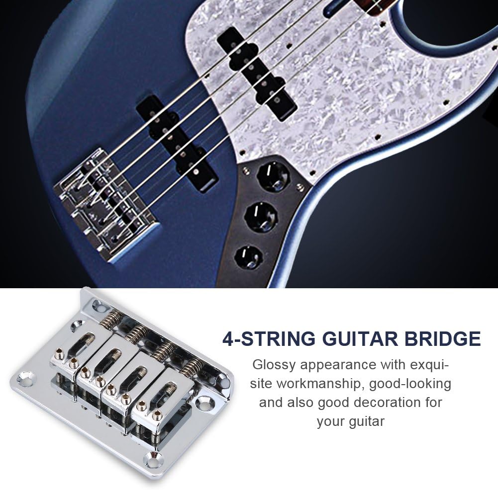 Bnineteenteam Puente de guitarra eléctrica de metal fijo Hardtail Saddle Bridge para 4 cuerdas Cigarbox Guitarra eléctrica Bajo Ukelele con juego de