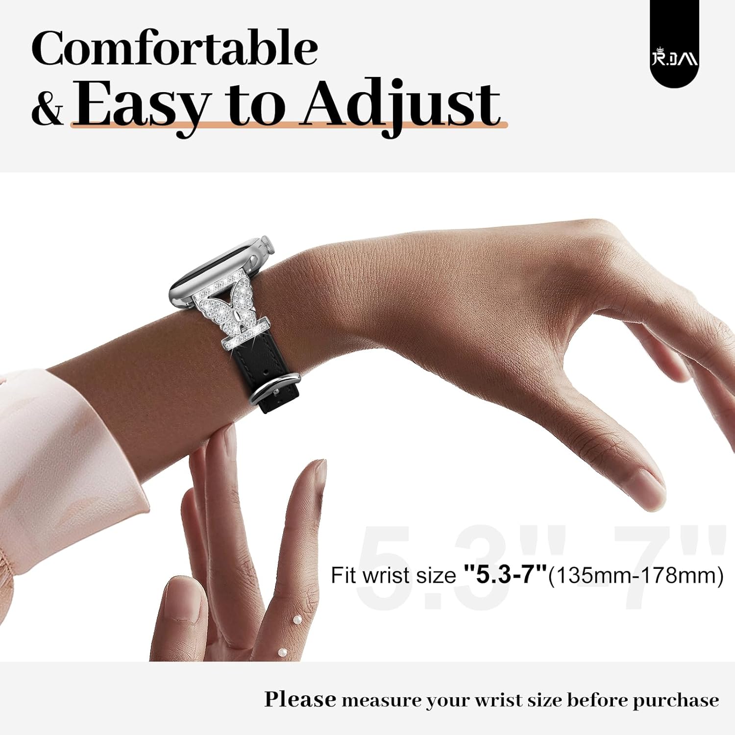 JR.DM Correas de reloj de cuero para mujer, compatibles con Apple Watch de 1.496 pulgadas, 1.575 pulgadas, 1.614 pulgadas, con conector de mariposa