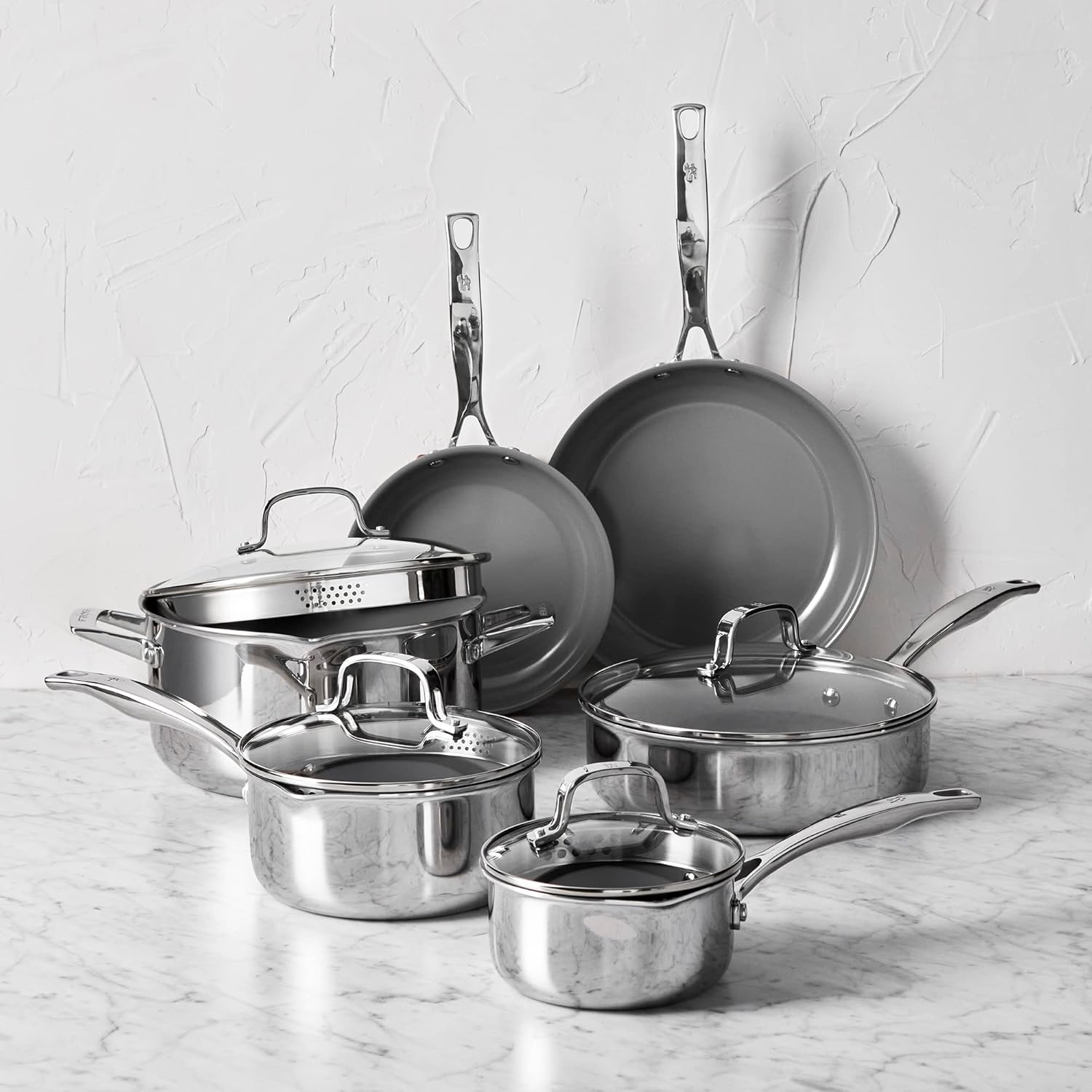 HENCKELS Clad H3 – Juego de ollas y sartenes antiadherentes de cerámica de inducción, acero inoxidable, duradero y fácil de limpiar