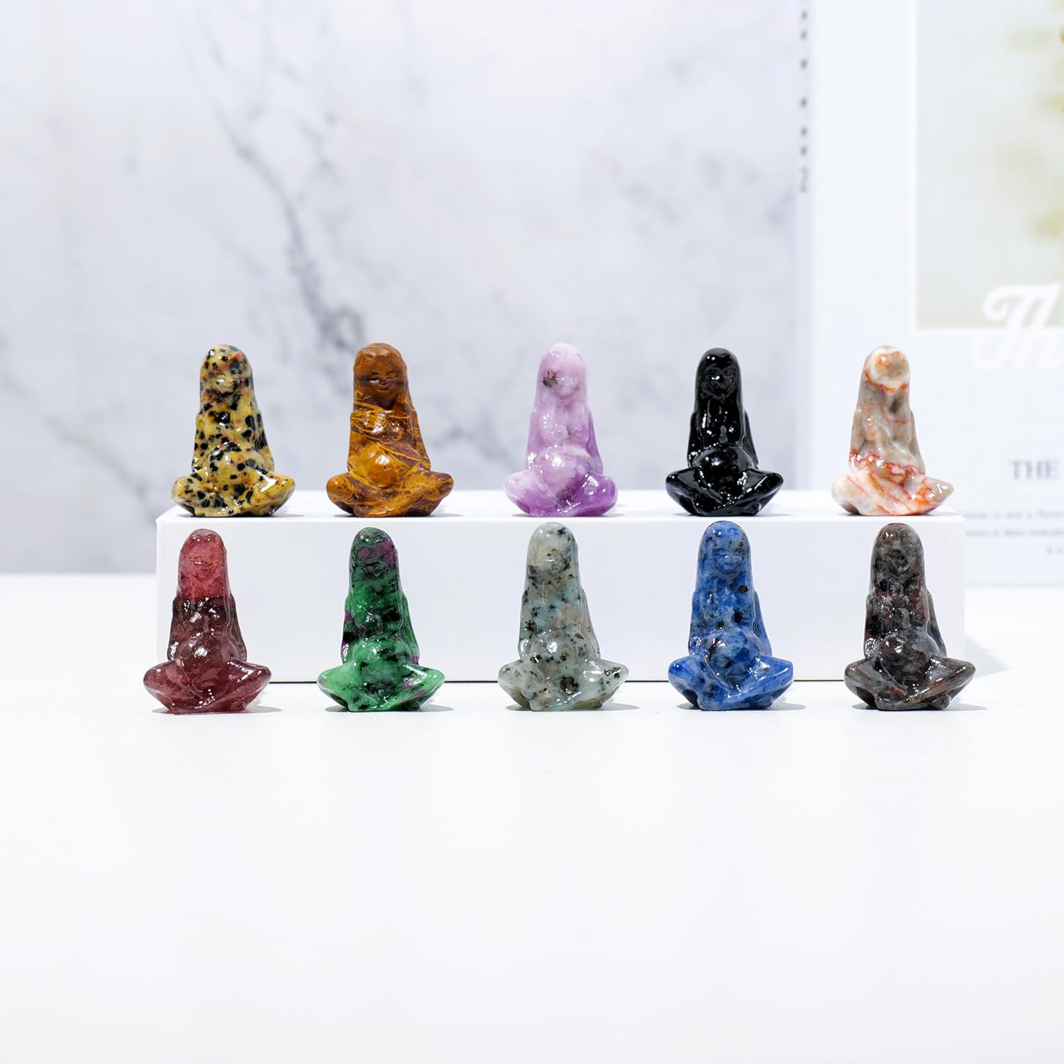 Runyangshi Cristal de obsidiana negra natural, tallas de obsidiana negra de 1.5 pulgadas, figura de cristal de madre tierra, estatuas de cristal