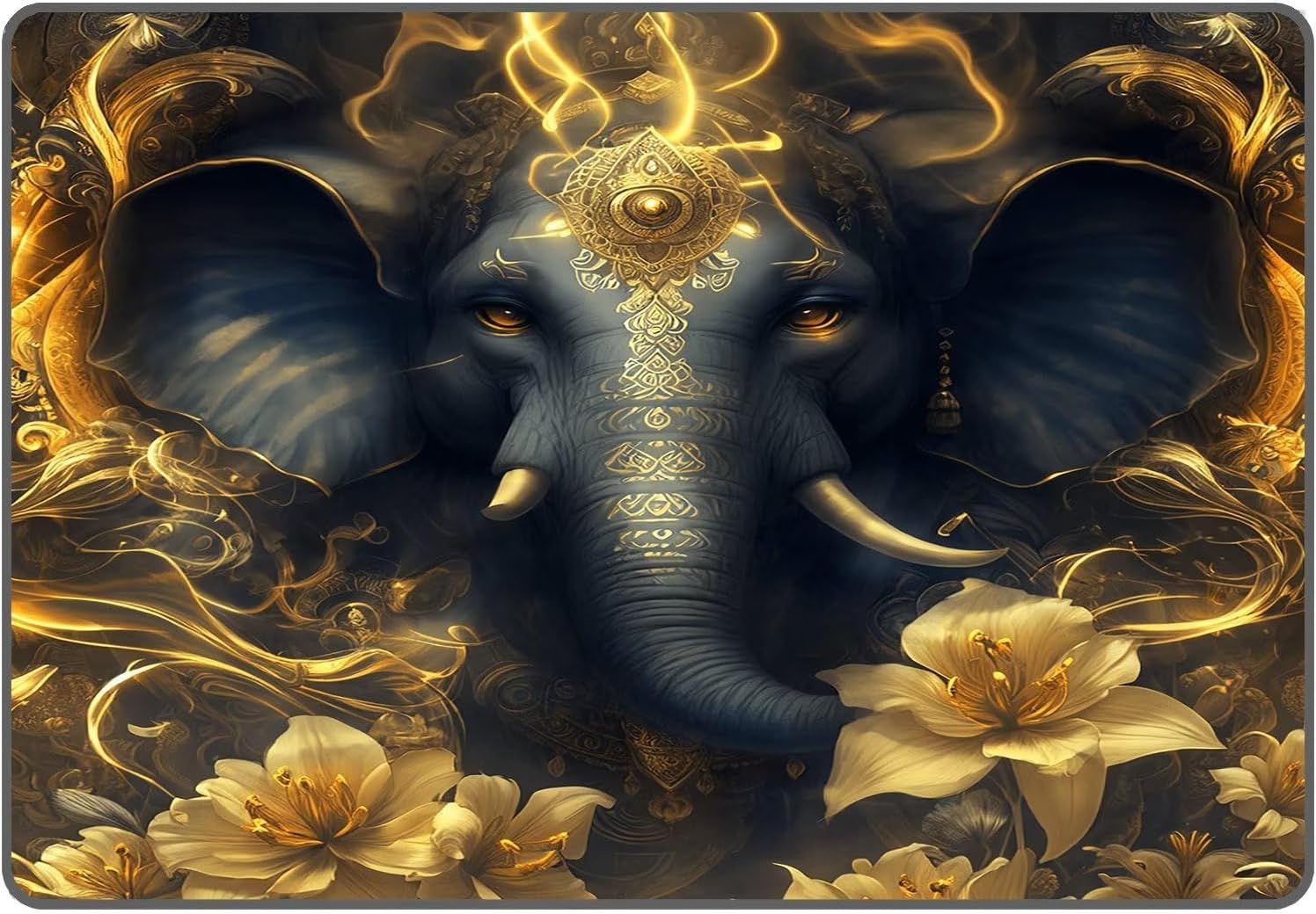 Alfombra de elefante africano, alfombra de flores doradas opulentas para sala de estar, dormitorio, oficina, antideslizante, lavable, tapete para