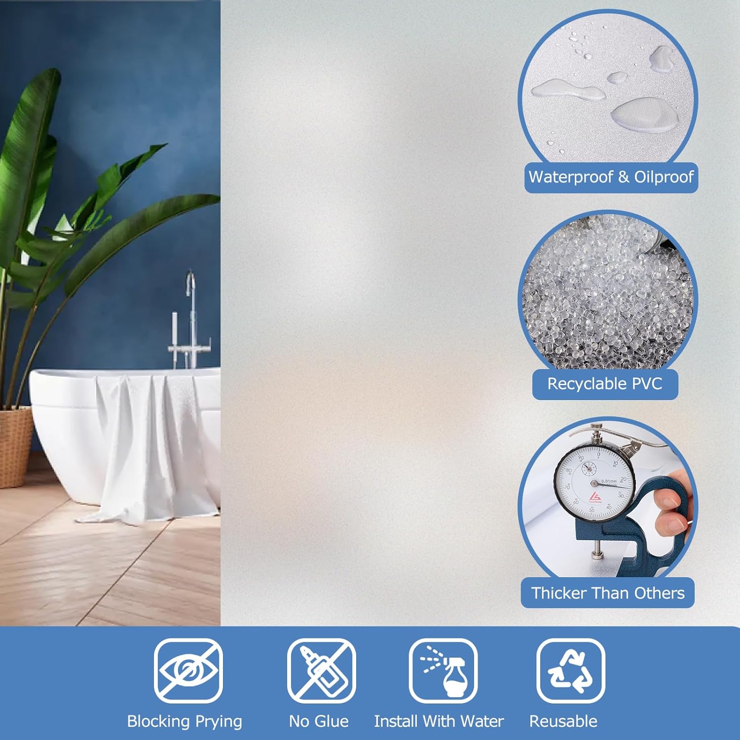 HIDBEA Película de privacidad esmerilada para ventana, no adhesivas, adhesivos de vidrio estáticos, bloqueo solar y UV, control de calor,
