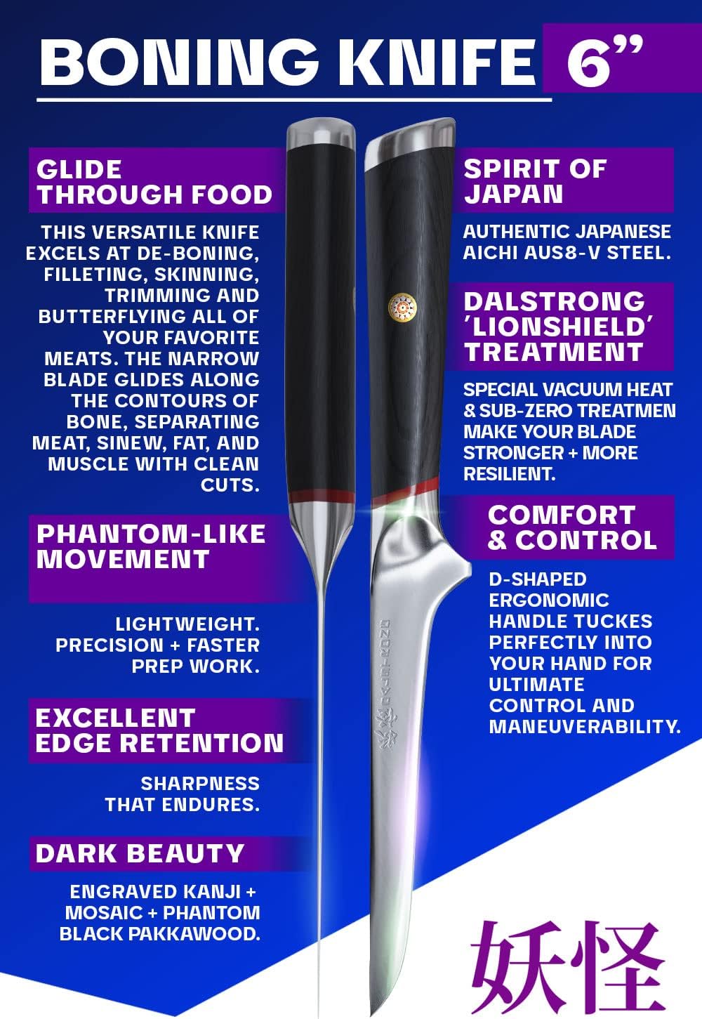 Dalstrong – Phantom Series – Alto carbono japonés – Acero AUS8 – Funda, Acero japonés de alto carbono, AUS8, sin dudas, 13-15, refrigerado por