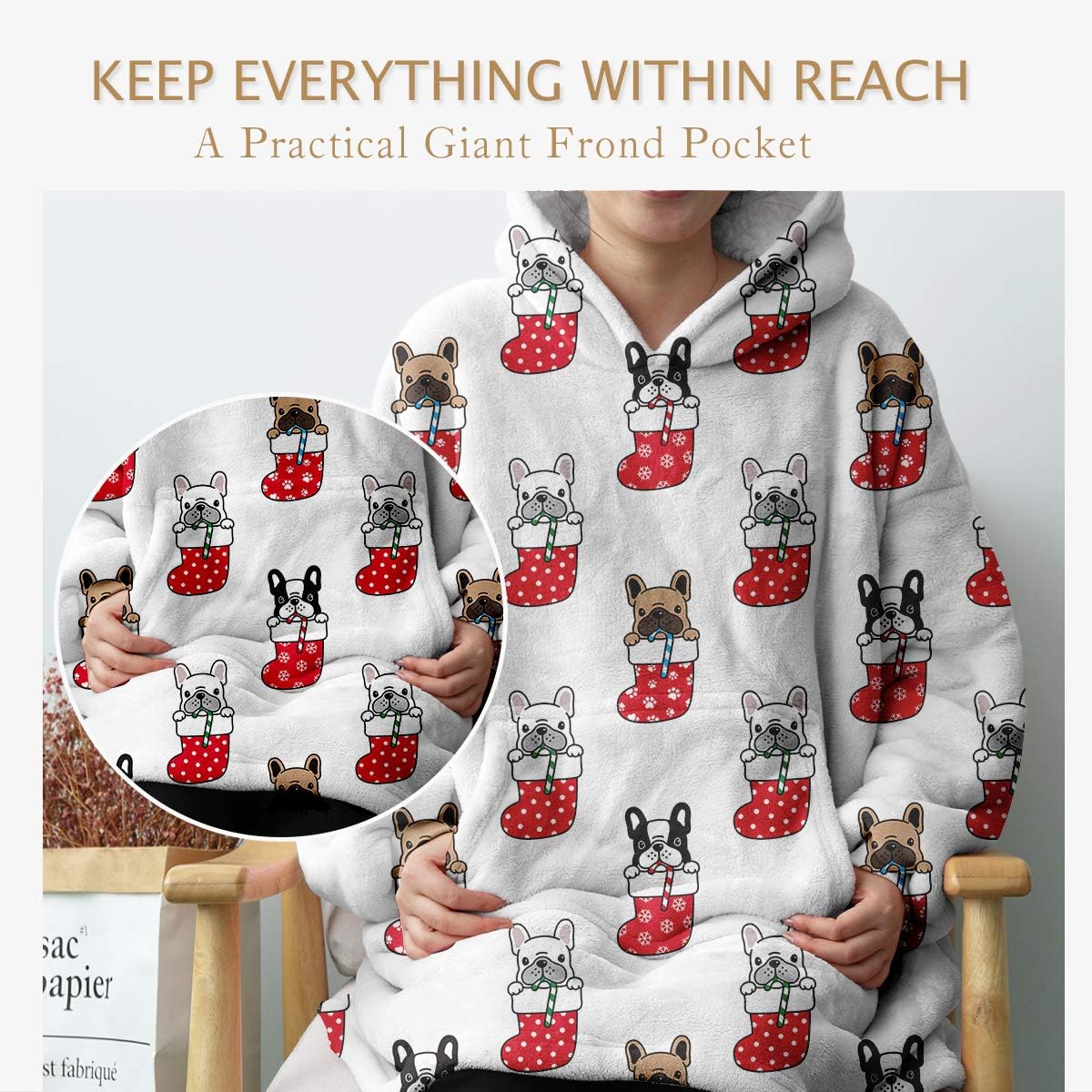 Sleepwish Manta de bulldog de Navidad cómoda para vacaciones de invierno