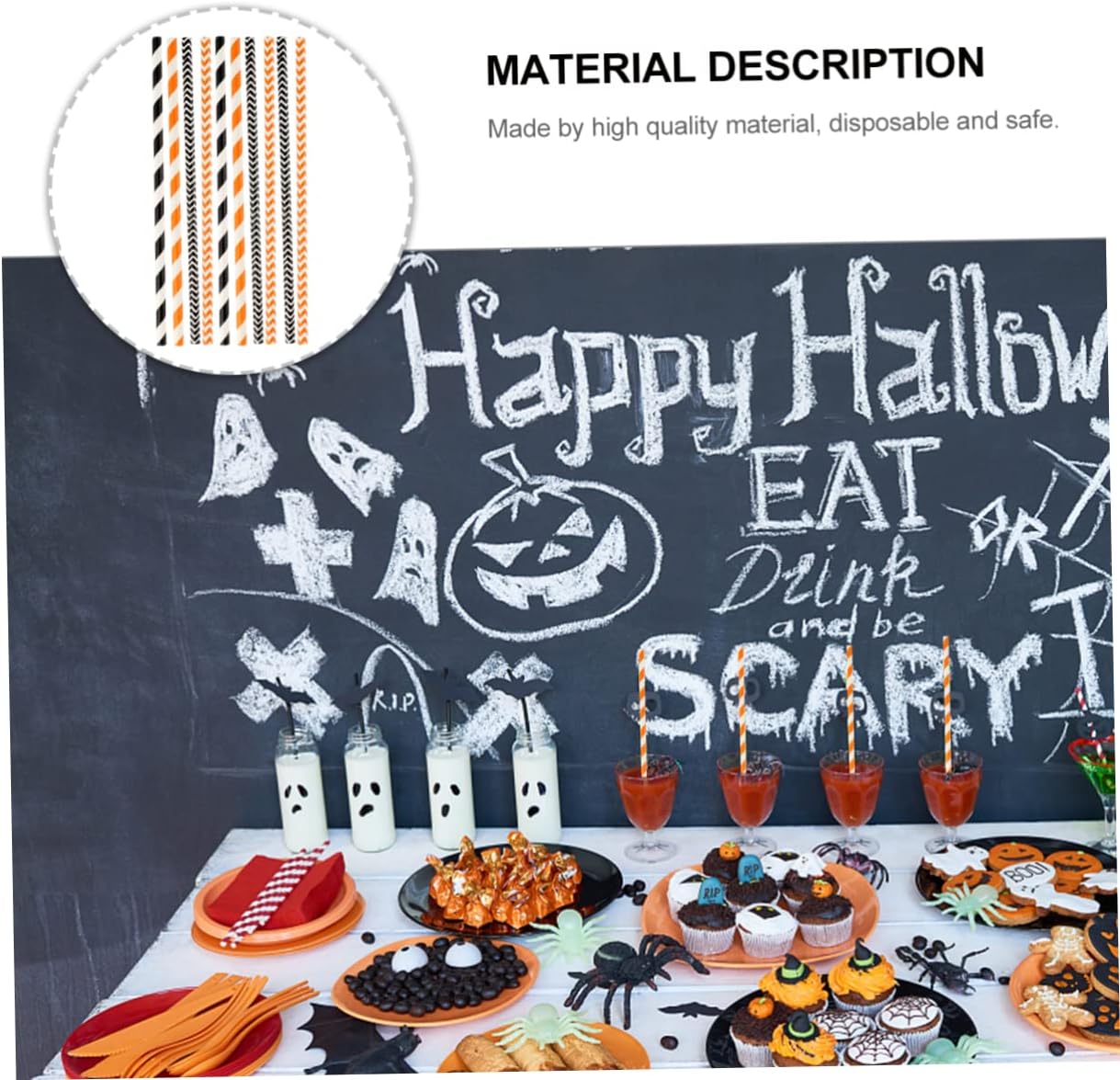 Healeved 200 pajitas de papel de Halloween desechables para Halloween, pajitas de papel a rayas, pajitas para tartas, pajitas a rayas, pajitas