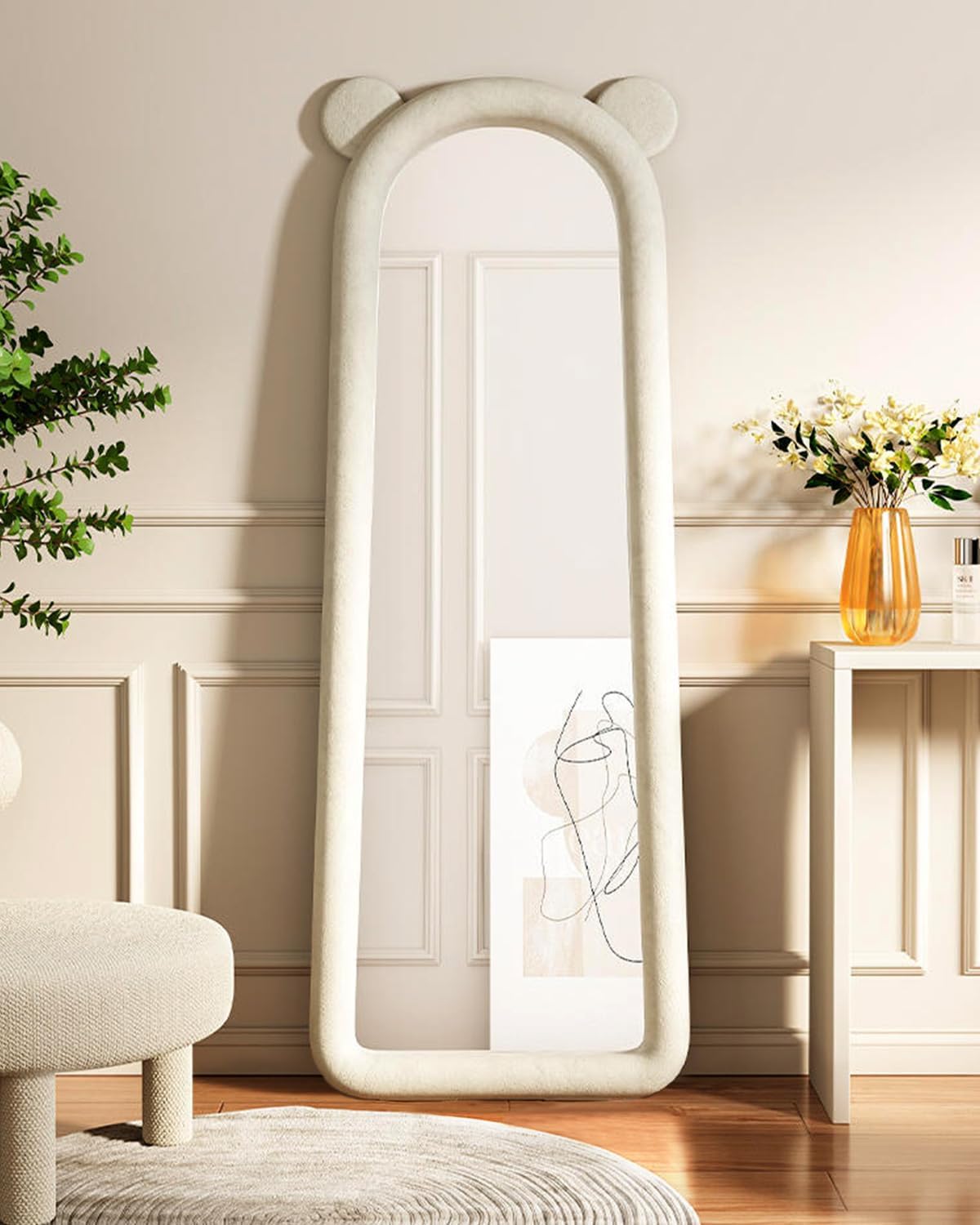 DYNWELL Espejo de longitud completa, espejo de suelo con soporte, espejo de piso para bebé, espejo de pared de longitud completa, espejo de pie de