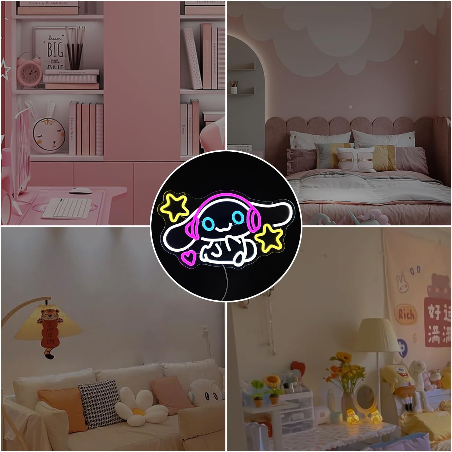 Cinnamoroll – Letrero de neón con luz de neón de anime para decoración de pared, letreros LED de dibujos animados para dormitorio, habitación de