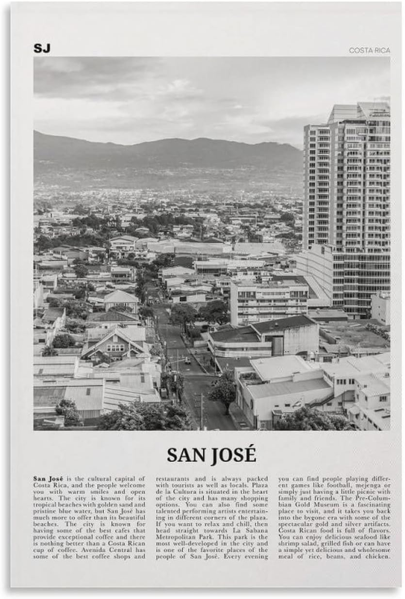 Impresión de San José en blanco y negro de Costa Rica, arte de pared de San José, póster de San José, foto de San José, póster artístico en lienzo