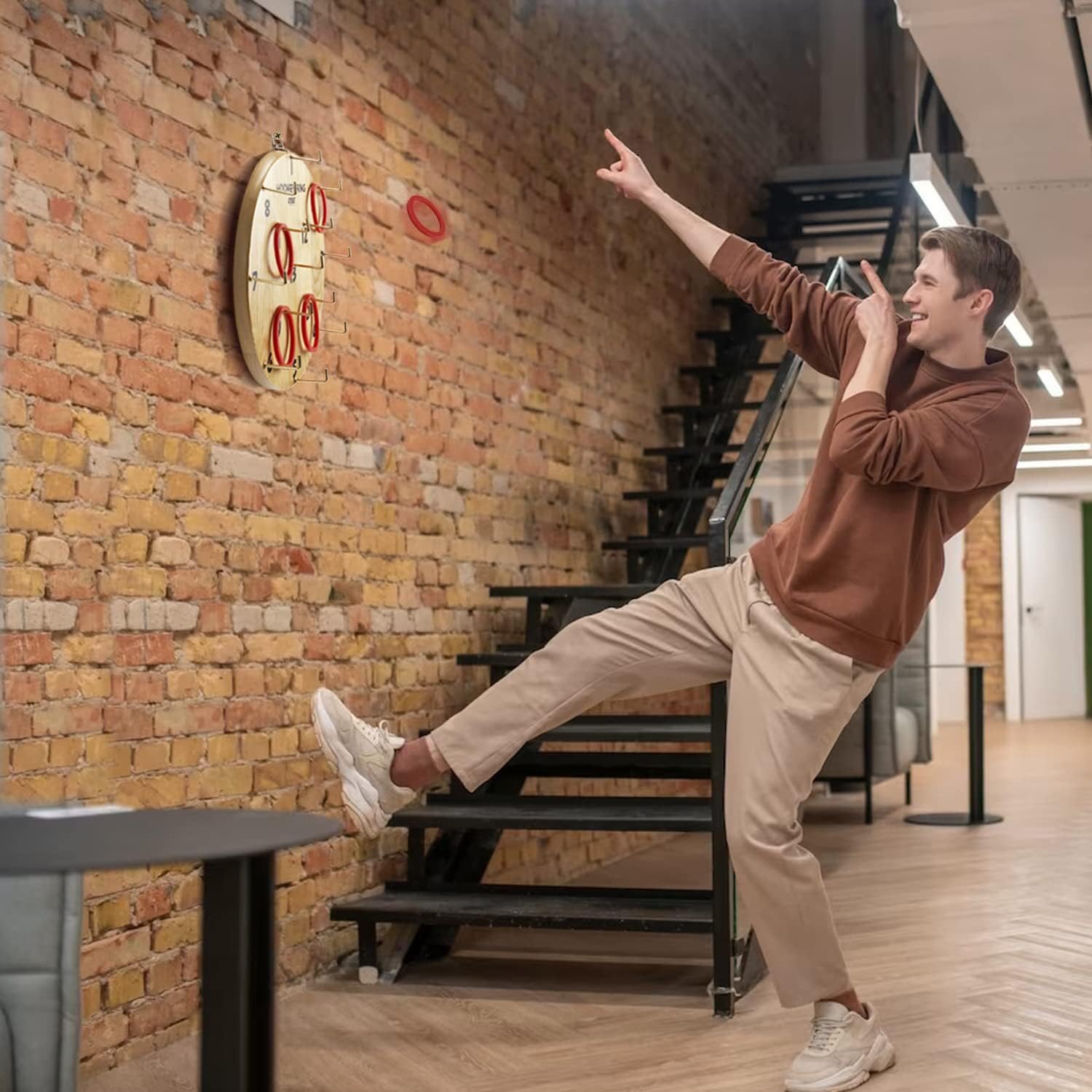 Juego de lanzamiento de anillos GSE para adultos, juego de lanzamiento de gancho y anillo, soporte de pared para exterioresinteriores, juego de
