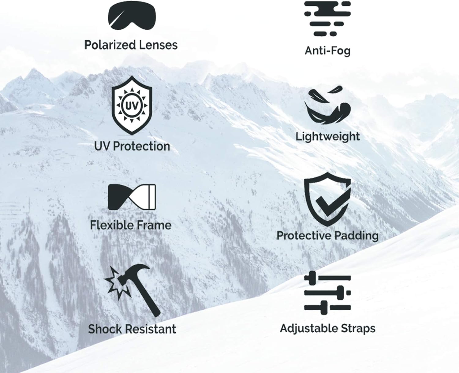 Gafas de esquí y snowboard con lentes resistentes al viento y a los rayos UV, correas ajustables, marco flexible para esquí, snowboard,