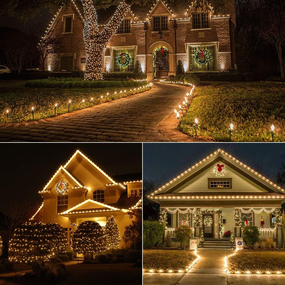 Brizled Luces de Navidad, 33 pies, 50 luces LED facetadas C9 para exteriores, luces de árbol de Navidad conectables, luces de Navidad para