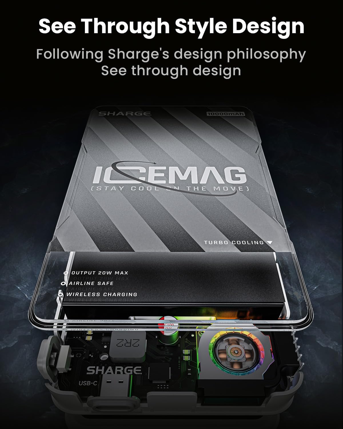 sharge ICEMAG – Banco de energía magnético, la primera batería de 10000 mAh del mundo con refrigeración activa para MagSafe, cargador portátil