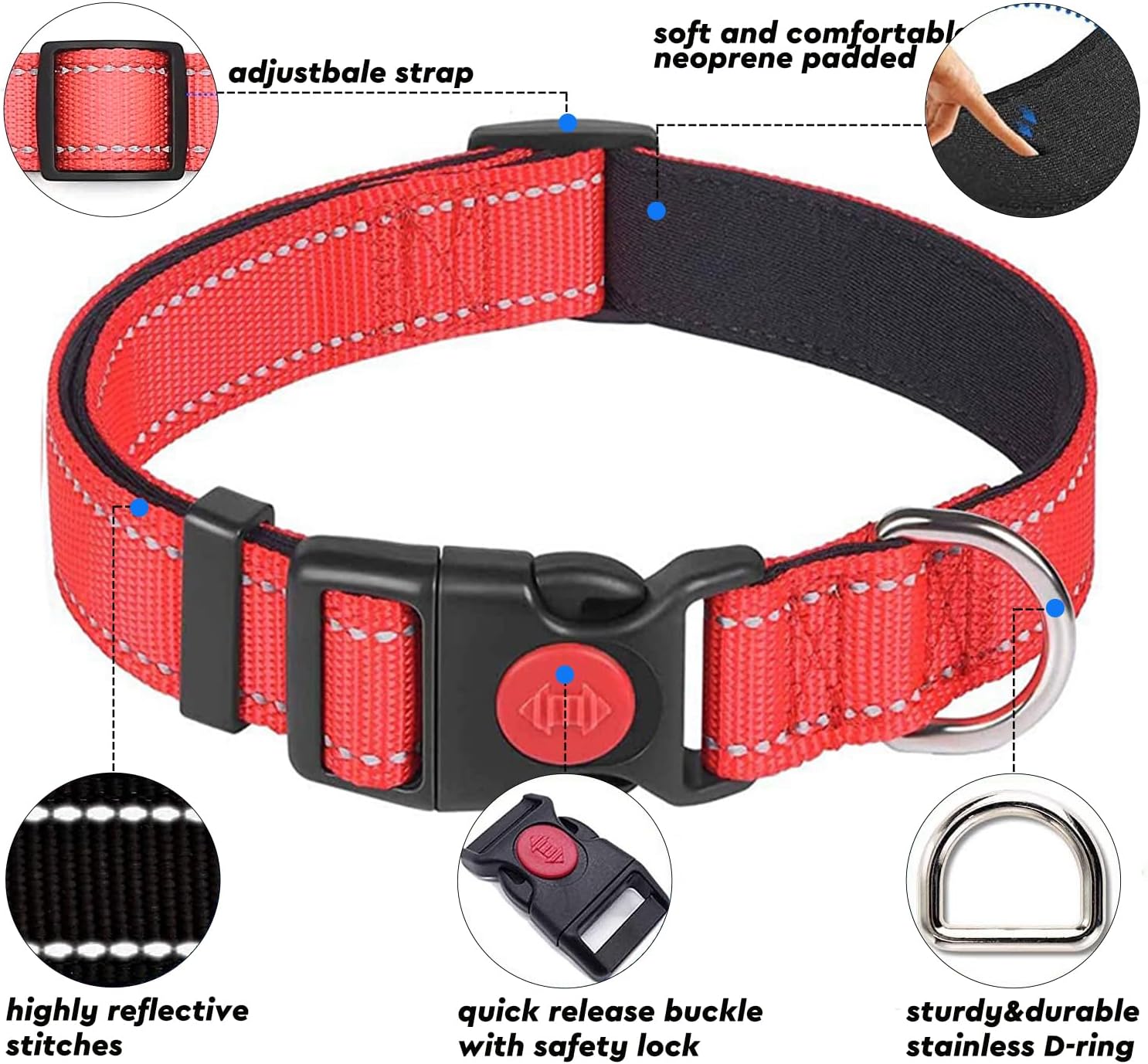 Wowuwoai Juego de collar y correa reflectante para perro con cuenco plegable, collares acolchados de neopreno suave para mascotas para perros