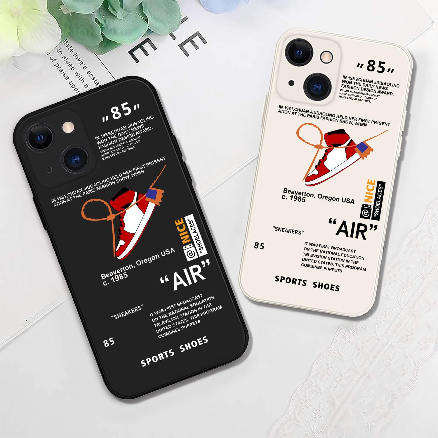 Paquete de 2 fundas de teléfono con patrón de zapatos deportivos diseñados para iPhone 13 Mini, 85 divertidos protectores de TPU suave compatibles