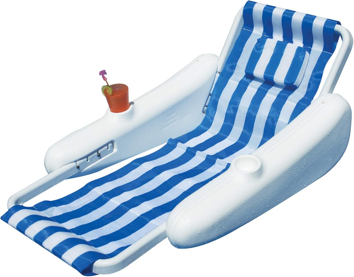 Swim Central Silla flotante Sunchaser de 66 pulgadas con respaldo a rayas azules y blancas
