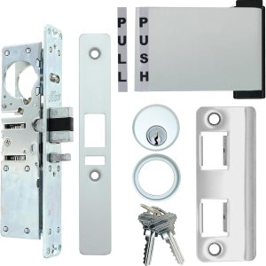Adams Rite Style Latch – Kit de manija de salida con cilindro de mortaja y llaves, puerta de empuje a izquierda (aluminio, respaldo de 1-18 Adams Rite Style Latch – Kit de manija de salida con cilindro de mortaja y llaves, puerta de empuje a izquierda (aluminio, respaldo de 1-18