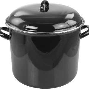 Olla de acero esmaltada de 12 cuartos con tapa negra Olla de acero esmaltada de 12 cuartos con tapa negra