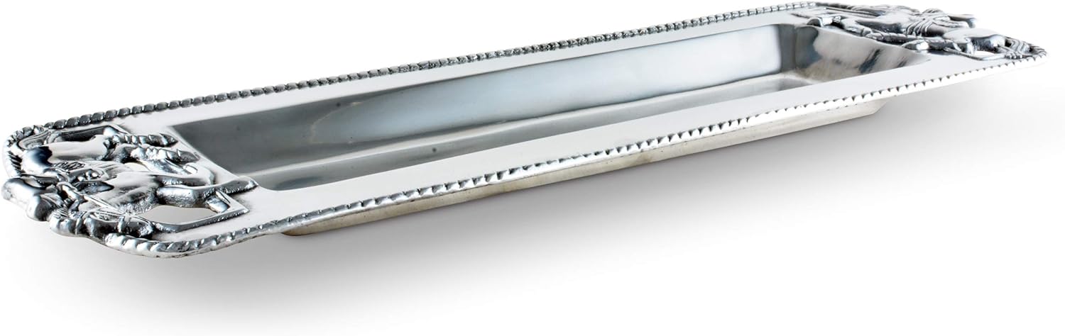 Arthur Court Bandeja de metal de aluminio pura sangre para caballo oblongo, color plateado, decoración equina, 18 x 6 pulgadas