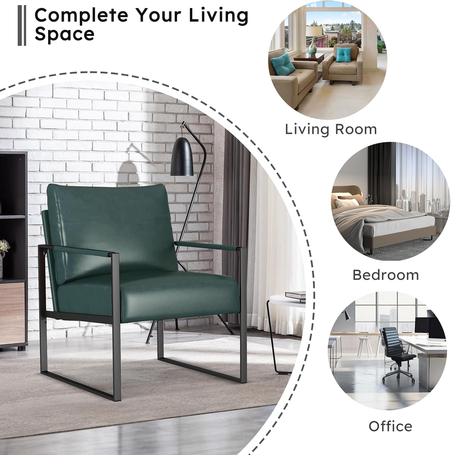 Bonzy Home Silla decorativa tapizada de piel sintética moderna de mediados de siglo con marco de acero sólido, cómoda silla de lectura sentada para