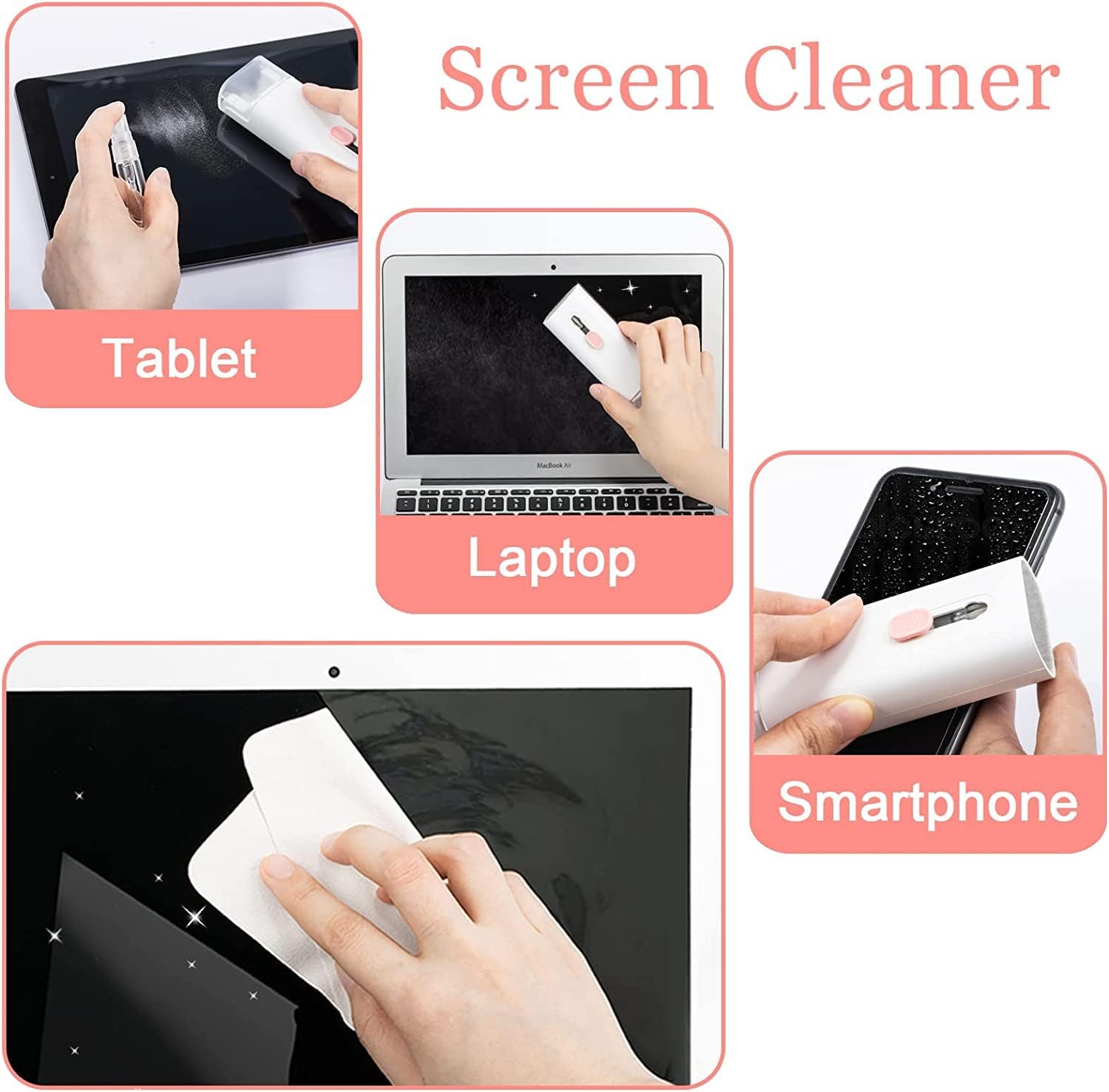 Acuvar Kit de limpieza multifunción 7 en 1 para teléfono, auriculares, portátiles, tabletas, cámaras, lentes, pantalla y teclado con pulverizador,
