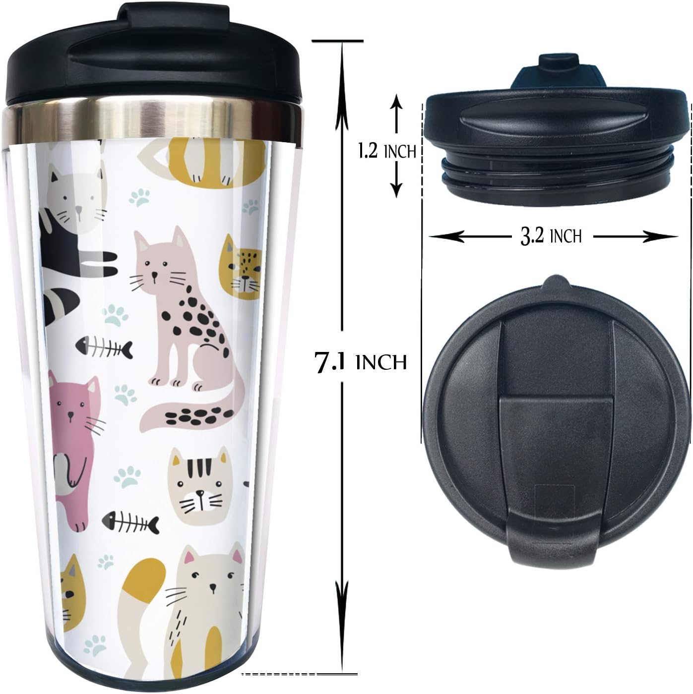 NVJUI JUFOPL Cute Cats – Taza de café de acero inoxidable con tapa abatible de 14 onzas, divertida taza de café para viajes, oficina en casa