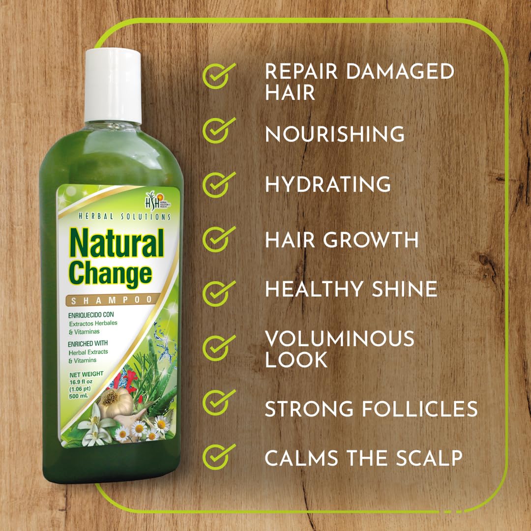 Herbal Solutions Natural Change Green Shampoo – Champú con infusión de extractos de hierbas y vitaminas para nutrición profunda, enriquecido con