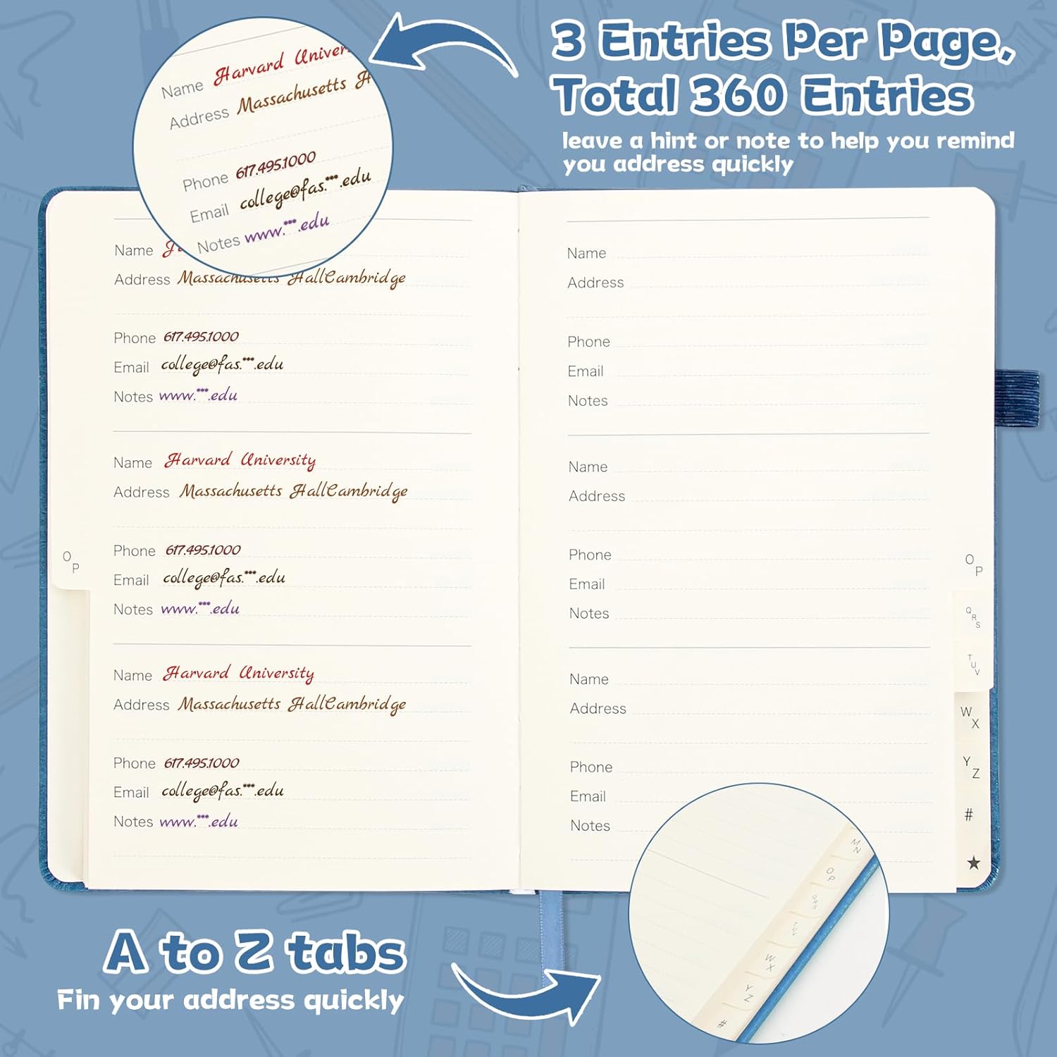 Libreta de direcciones con pestañas alfabéticas, pequeña libreta de direcciones (5.3 x 7.6 pulgadas) con bolsillo interior, cuaderno de direcciones
