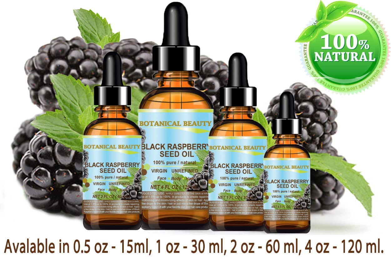 Aceite de semilla de frambuesa negra. Aceite portador prensado en frío. 100% puro, natural, sin diluir, virgen, sin refinar, prensado en frío. 1