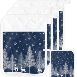 Juego de 5 soportes para ollas de Navidad para cocina, antideslizantes y aislantes de calor, juego de agarraderas de tela de toalla con bolsillo, Juego de 5 soportes para ollas de Navidad para cocina, antideslizantes y aislantes de calor, juego de agarraderas de tela de toalla con bolsillo,