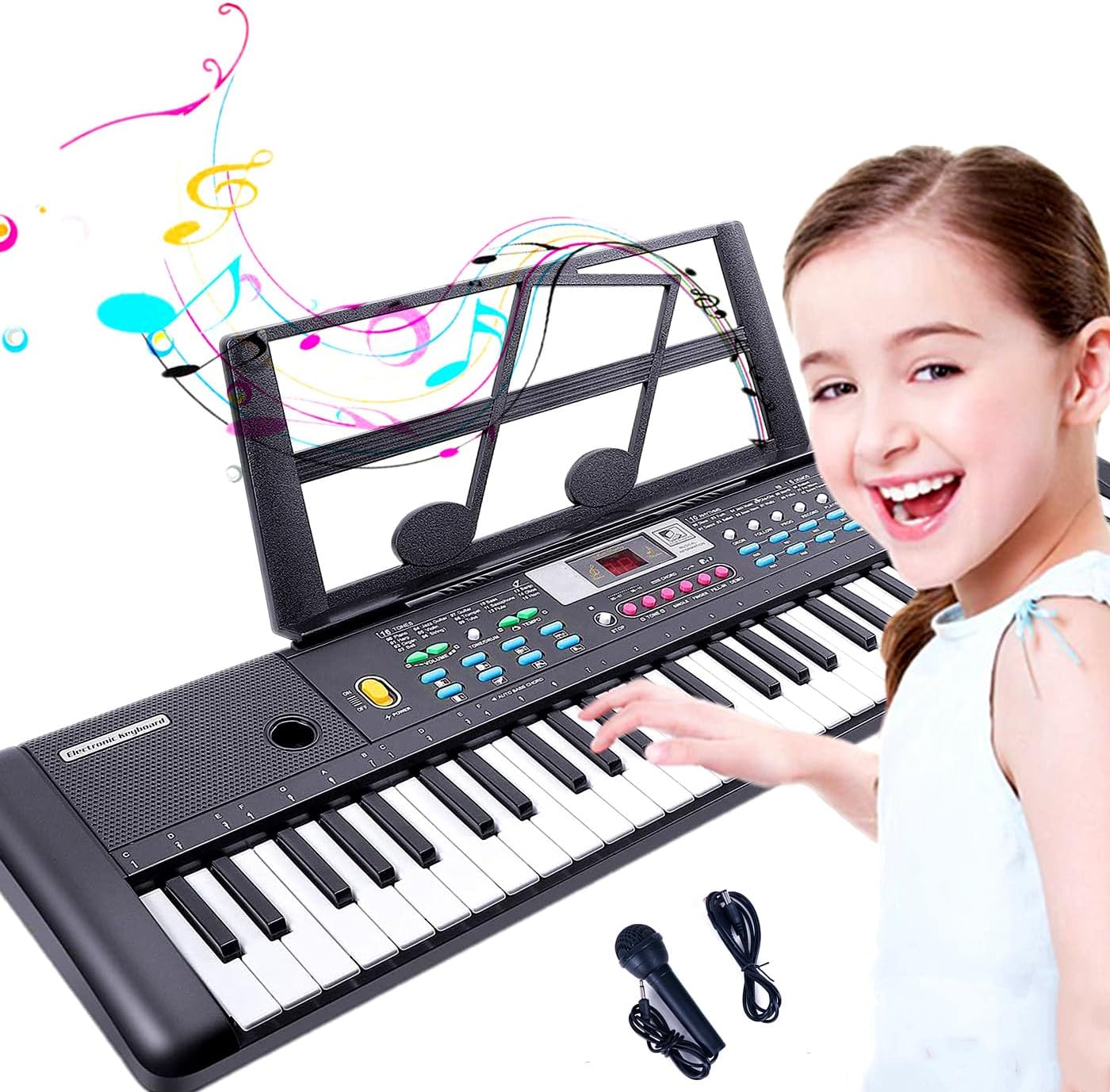 Teclado Piano Digital Eléctrico Teclado de Música Teclado Electrónico de 61 Teclas para Cumpleaños para Niños Principiantes con Soporte de Hoja