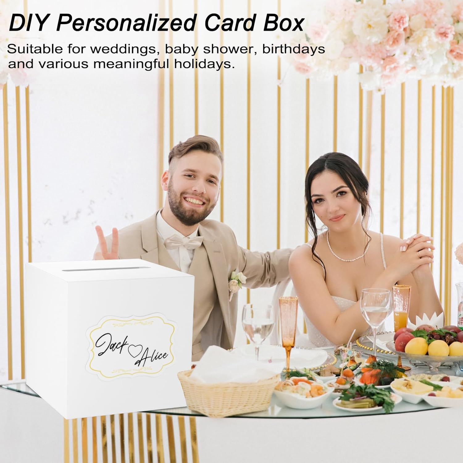 Caja de tarjetas blanca, caja de recepción de tarjetas para cumpleaños, boda, novia, baby shower, graduación, aniversarios, decoraciones de fiesta