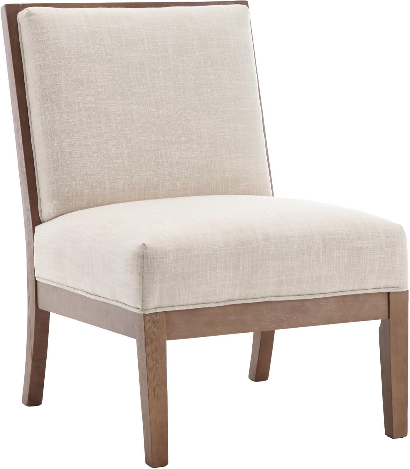BESTANO Comfy Accent – Silla de lectura, silla tapizada sin brazos con patas de madera natural para sala de estar, dormitorio, lino beige