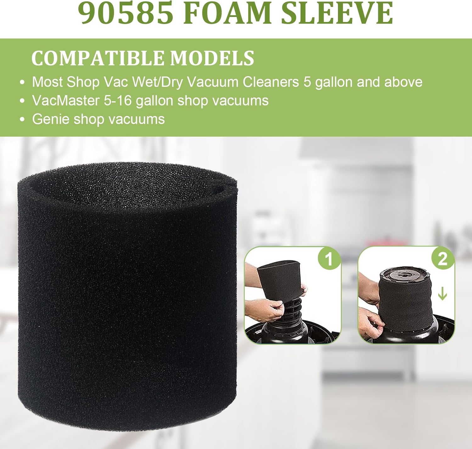 90585 Filtro de espuma de repuesto compatible con aspiradora Shop-Vac, Vacmaster y Genie Shop, filtros de repuesto de espuma VF2001 para aspiradora