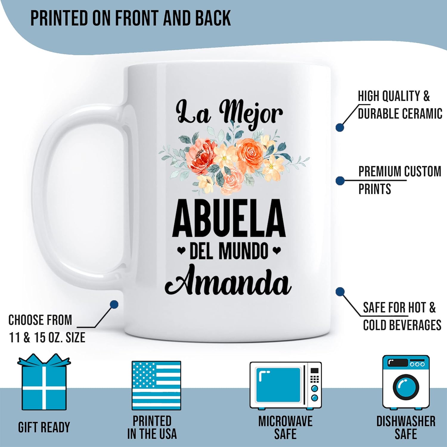 Kobalo La Mejor Abuela Del Mundo – Taza personalizada para mujeres, mamá, abuela, nana en cumpleaños, Navidad, día de la madre, taza blanca novedosa