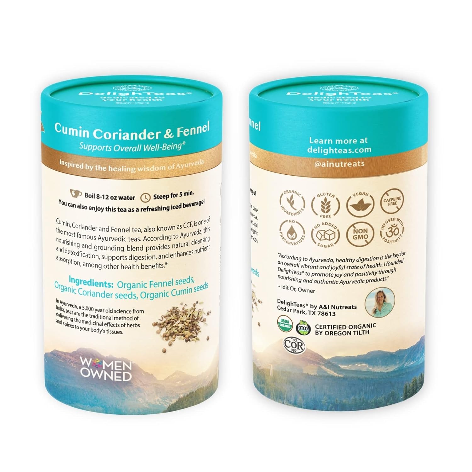 DelighTeas Té orgánico CCF Digest & Detox  Bolsas de té piramidales ecológicas y compostables  Comino ayurvédico, cilantro, té de hinojo  USDA