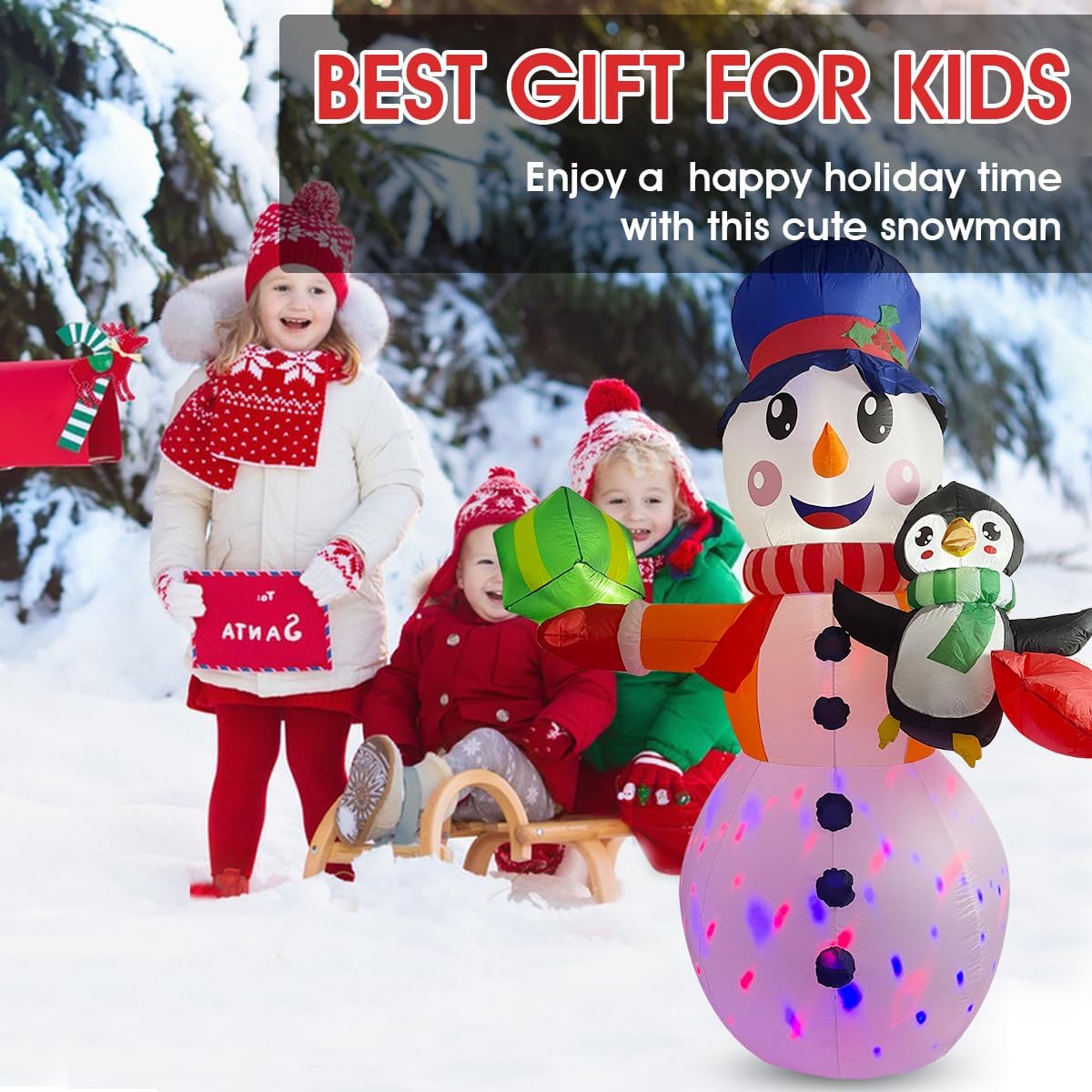 Decoraciones inflables de Navidad de 6 pies con luces LED coloridas giratorias de 360, decoraciones de Navidad al aire libre con estacas para bolsas