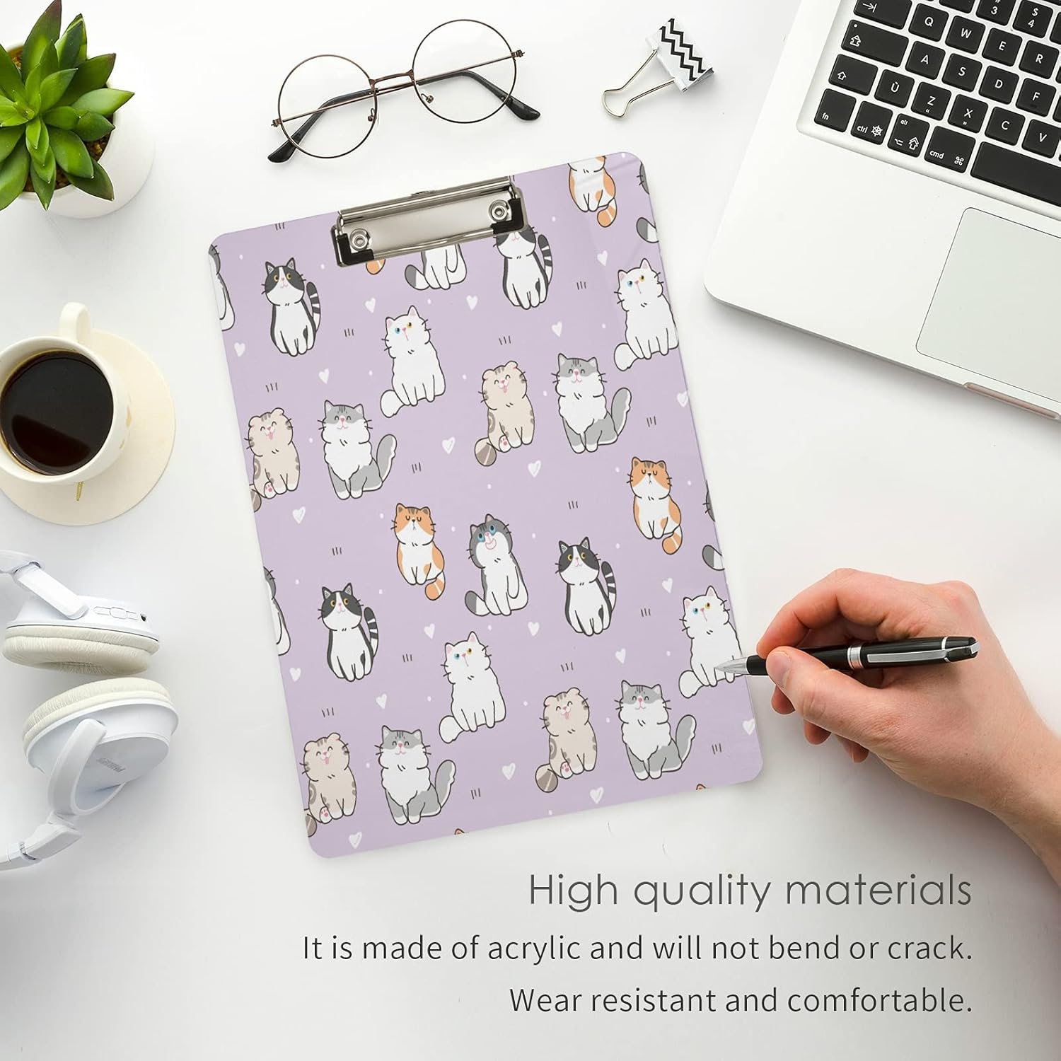 xigua Portapapeles con diseño de gatito, diseño de moda, tamaño carta A4 con clip de perfil bajo para estudiantes, mujeres, hombres y niños, bonito