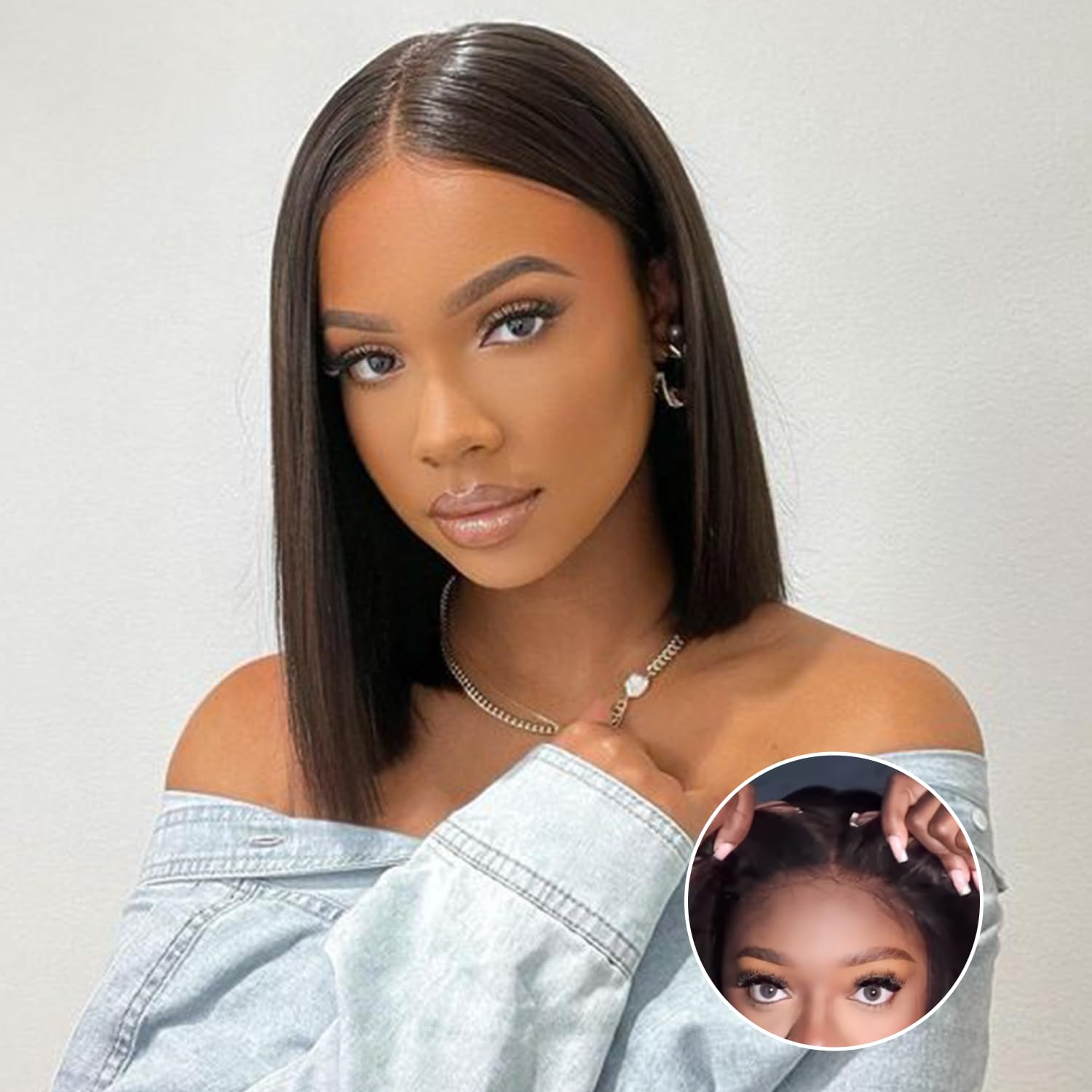 Wear and Go – Peluca de cabello humano lacio sin pegamento, encaje HD precortada de 6 x 4 pulgadas, sin pegamento, pelucas con cierre frontal de