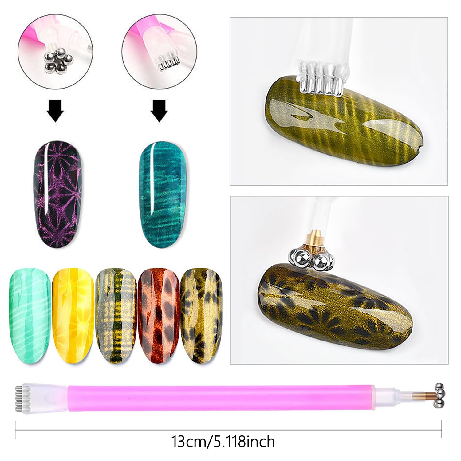 YECIRALA 12 piezas de imanes de uñas para esmalte de gel de ojo de gato, juego de herramientas para uñas de ojo de gato, esmalte de arte, placa