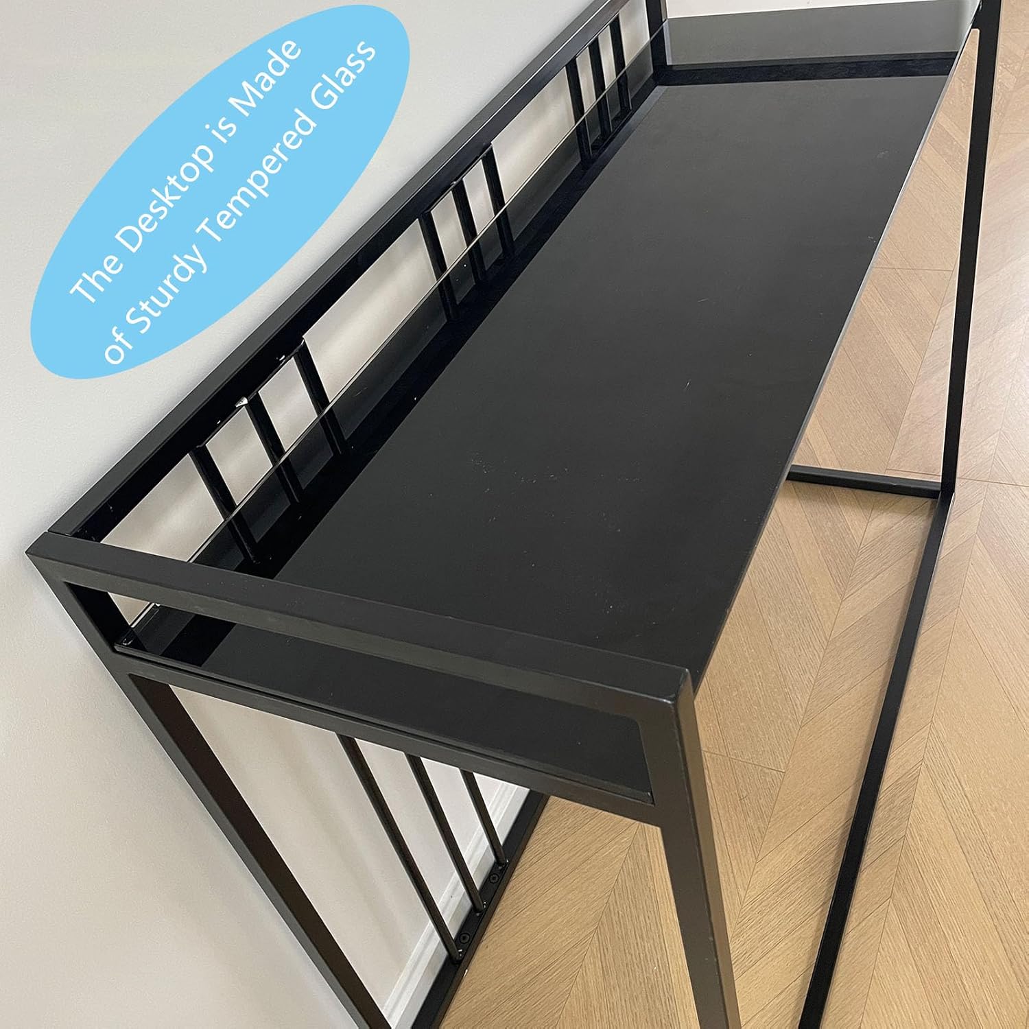 Mesa consola de 42 pulgadas, mesa de sofá de vidrio templado, mesa de entrada moderna con marco de metal para sala de estar, muebles de recibidor,