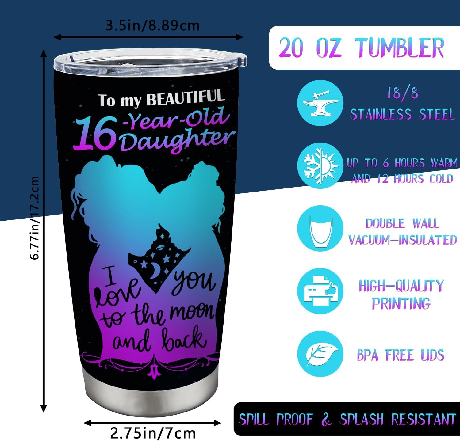 Regalos de dulces 16 para niñas, regalos de cumpleaños 16 para niñas, idea de regalo de cumpleaños de niñas de 16 años, vasos de 20 onzas, regalos
